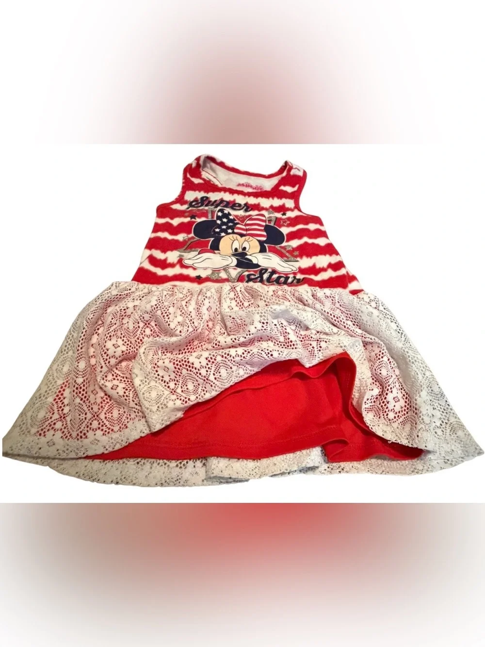 Vintage Disney Minnie Mouse Toddler Tank Lace Dress Tie Dye USA Patriotic 3T